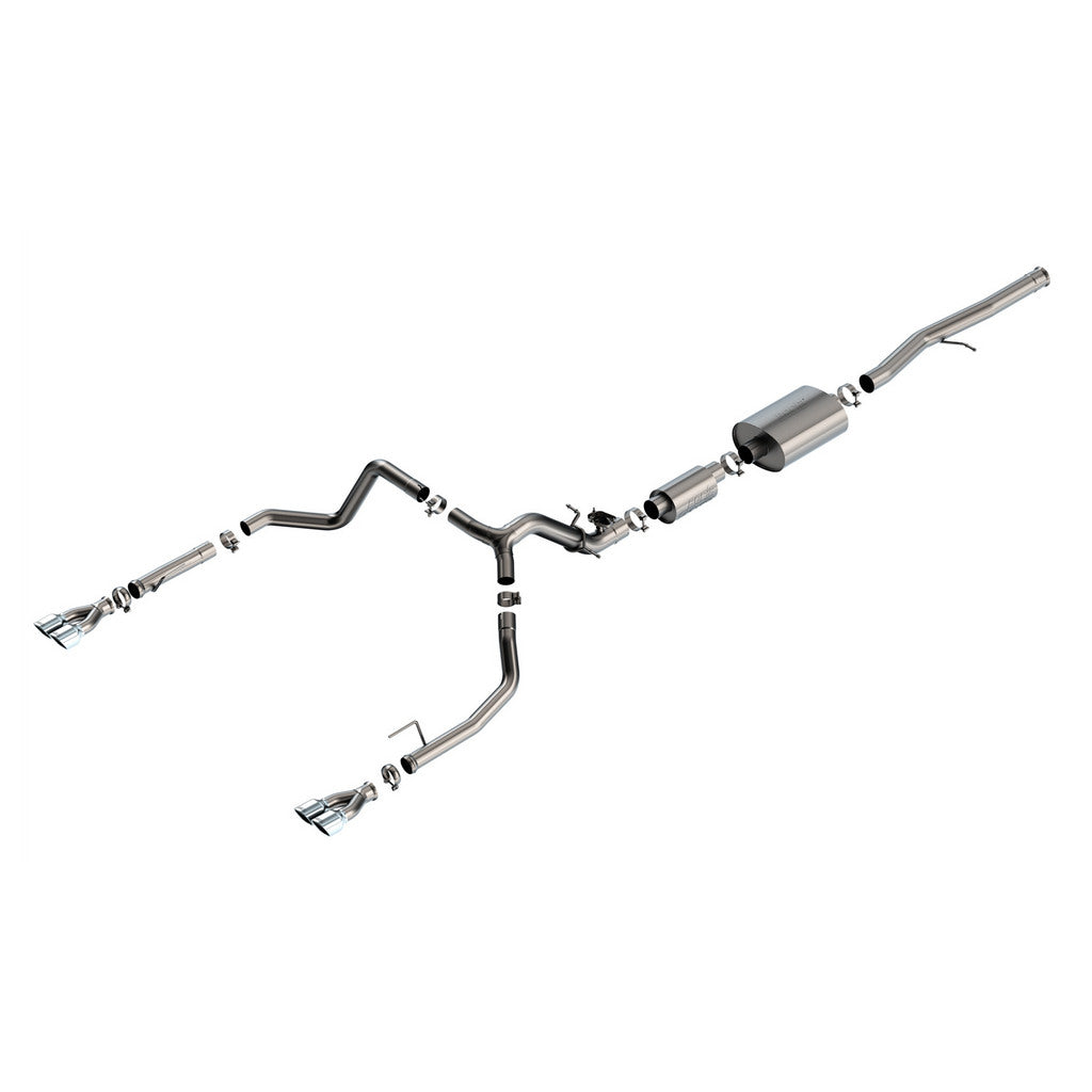 BORLA 140995 Вихлопна система Cat-Back 2.75" S-Type (наконечники з яскравого хрому 3.5" x 3.28") для CHEVROLET Silverado 1500 2024 / GMC Sierra 1500 2024 Photo-0