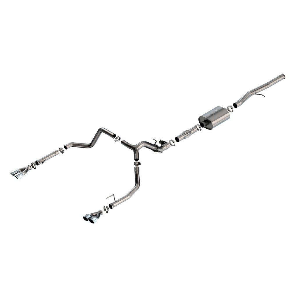 BORLA 140998 Вихлопна система Cat-Back 2.75" ATAK (наконечники з яскравого хрому 3.5" x 3.28") для CHEVROLET Silverado 1500 2024 / GMC Sierra 1500 2024 Photo-0