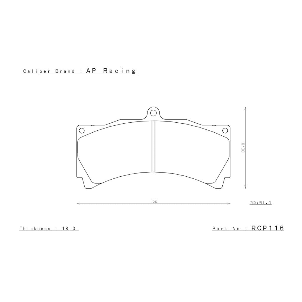 ENDLESS RCP116N35S Гальмівні колодки 18мм для супортів AP Racing CP6750 / 5060 (18мм) / 5570 (17мм) RD51 Photo-1