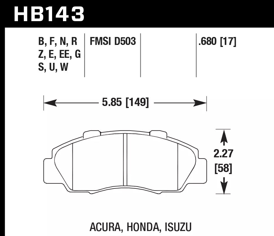 HAWK HB143D.680 Гальмівні Колодки Передні ER-1 Endurance Racing для ACURA NSX Base 3.0L 2004-2005 Photo-1