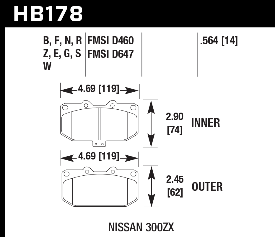 HAWK HB178D.564 Гальмівні Колодки Передні ER-1 Endurance Racing для NISSAN 300ZX Base 3.0L 1990-1996 Photo-1