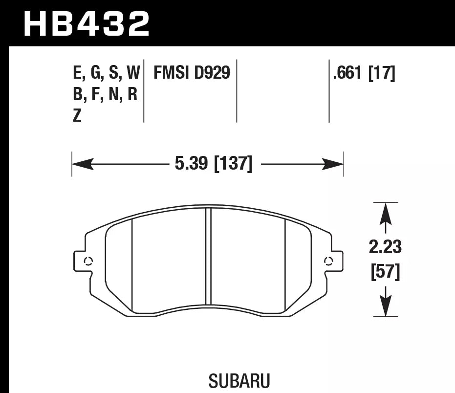 HAWK HB432D.661 Гальмівні Колодки Передні ER-1 Endurance Racing для SUBARU Impreza 2004-2010 Photo-1
