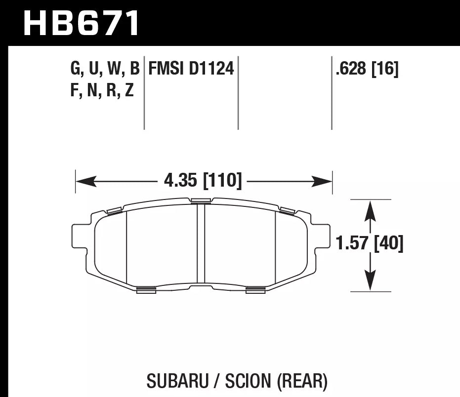 HAWK HB671D.628 Гальмівні Колодки Задні ER-1 Endurance Racing для SUBARU BRZ 2013-2015/ TOYOTA 86 GT 2.0L 2020 Photo-1