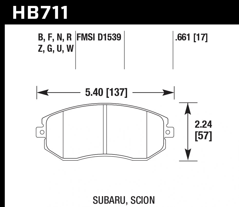 HAWK HB711D.661 Гальмівні Колодки Передні ER-1 Endurance Racing для SUBARU BRZ 2.0 2012/ TOYOTA 86 2017 Photo-1