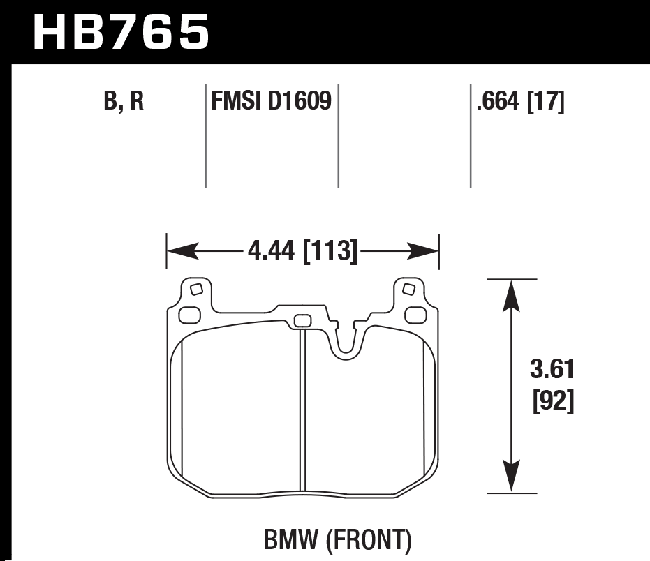 HAWK HB765D.664 Гальмівні Колодки Передні ER-1 Endurance Racing для BMW 440i xDrive Base 3.0L 2020/ BMW 340i GT xDrive Base 3.0L 2018 Photo-2 