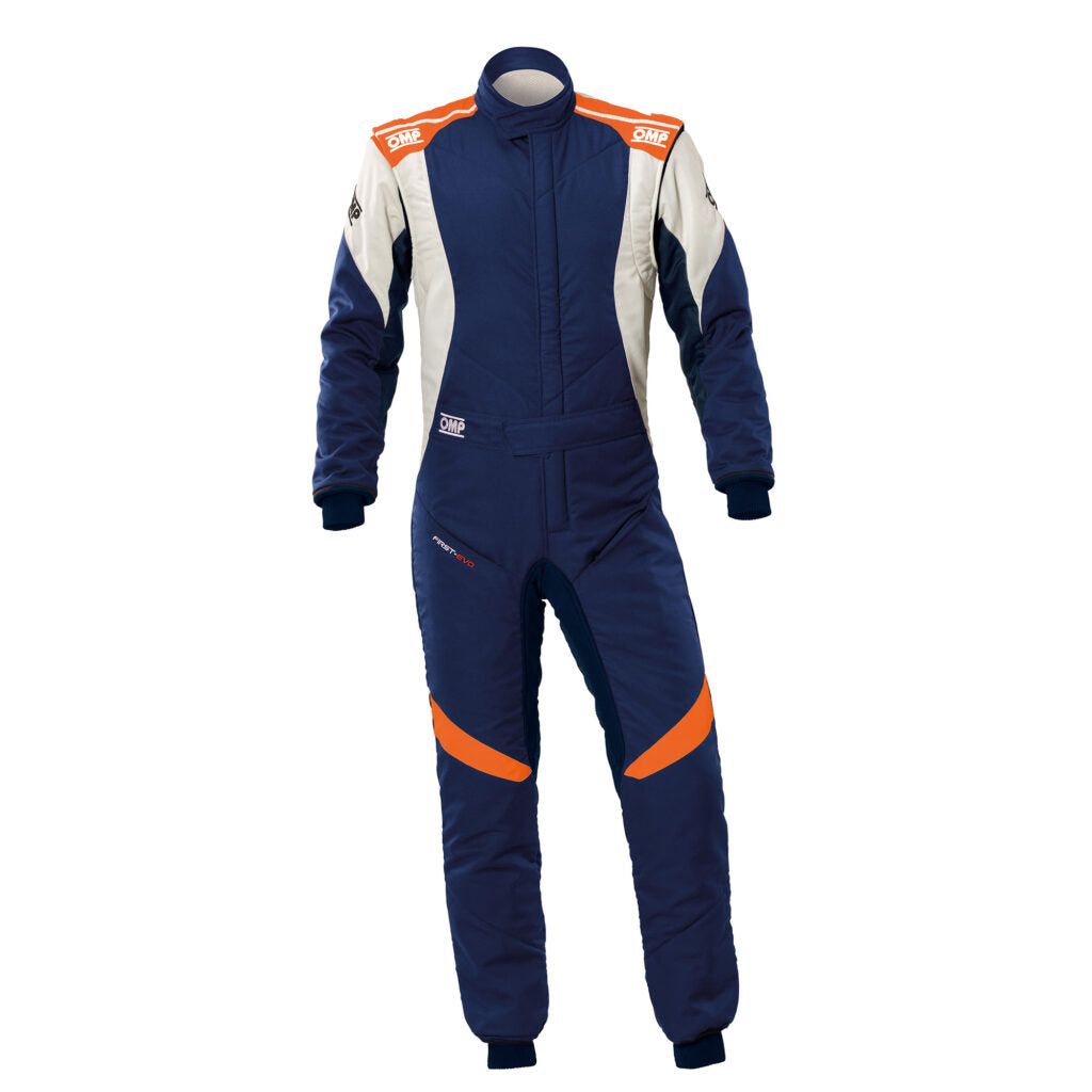 OMP IA0-1874-A01-249-48 Костюм для автоспорту First Evo My2025, FIA 8856-2018, Синій / Помаранчевий флуо, Розмір 48 Photo-0