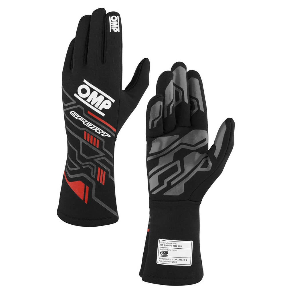 OMP IB0-0777-B01-073-XS Рукавички для автоспорту Sport My2025, FIA 8856-2018, Чорний / Червоний, Розмір XS Photo-0