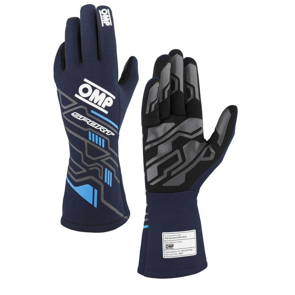 OMP IB0-0777-B01-244-XL Рукавички для автоспорту Sport My2025, FIA 8856-2018, Синій / Блактиний, Розмір XL Photo-0