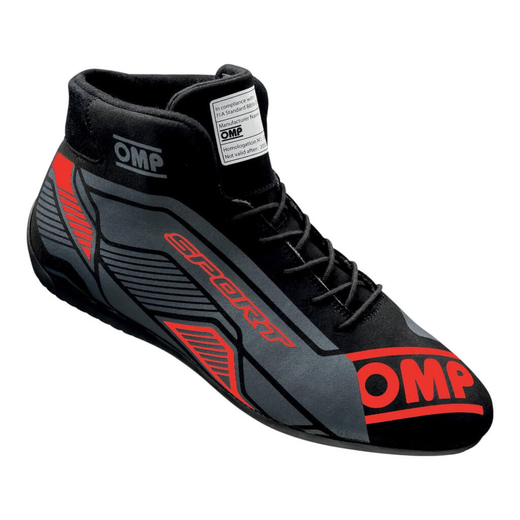 OMP IC0-0829-A01-073-47 Черевики для автоспорту Sport MY2022, FIA 8856-2018, Чорний / Червоний, Розмір 47 Photo-0