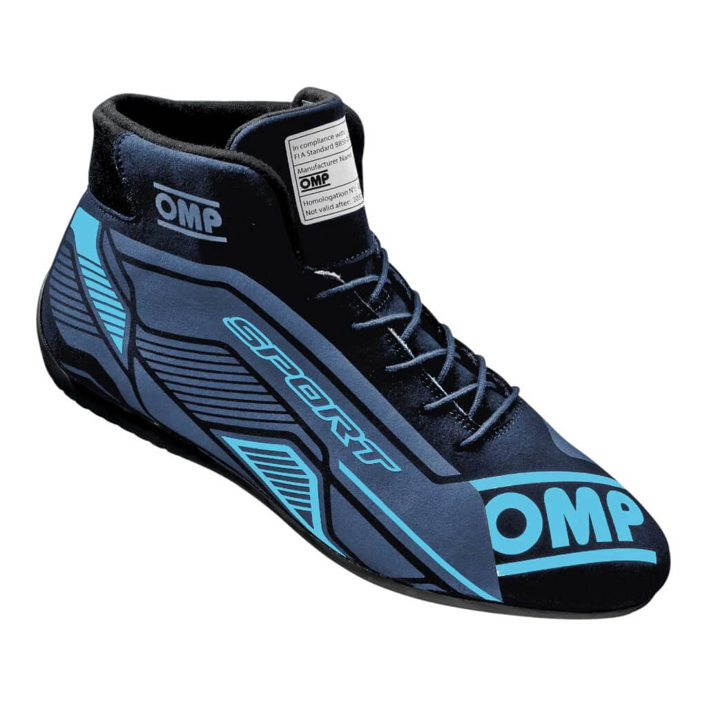 OMP IC0-0829-A01-275-47 Черевики для автоспорту OMP Sport, FIA 8856-2018, Чорний / Блакитний, Розмір 47 Photo-0
