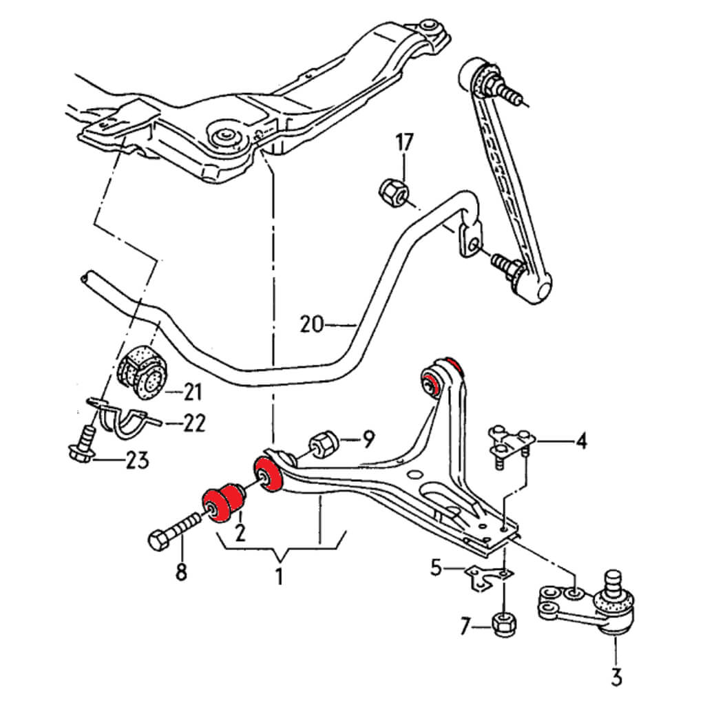VERKLINE POW-001-85 Комплект поліуретанових втулок 37 мм (для треку) для AUDI S2 (B4) Photo-2