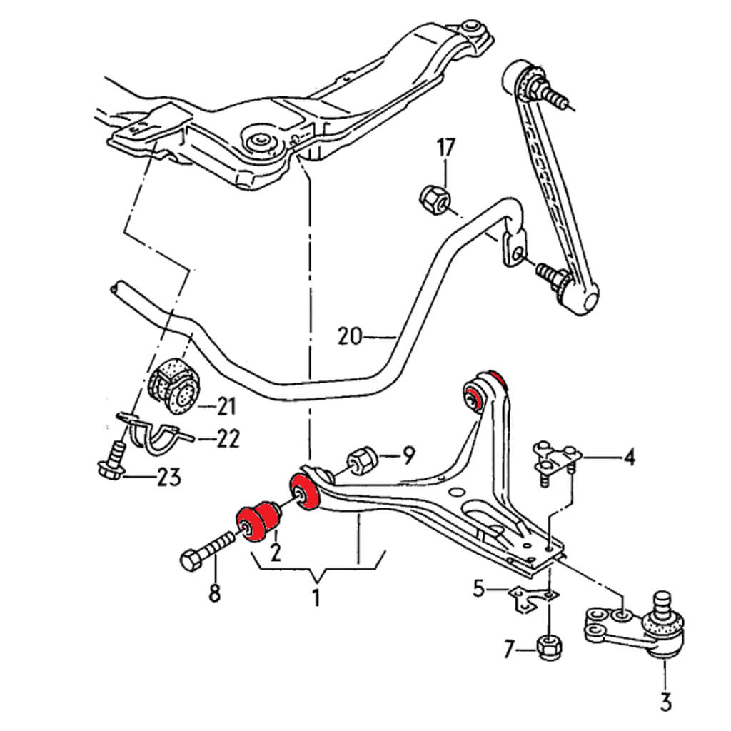 VERKLINE POW-002-75 Комплект поліуретанових втулок 45 мм для передніх литих важелів (для вулиці) для AUDI RS2 / S2 (B4) Photo-3