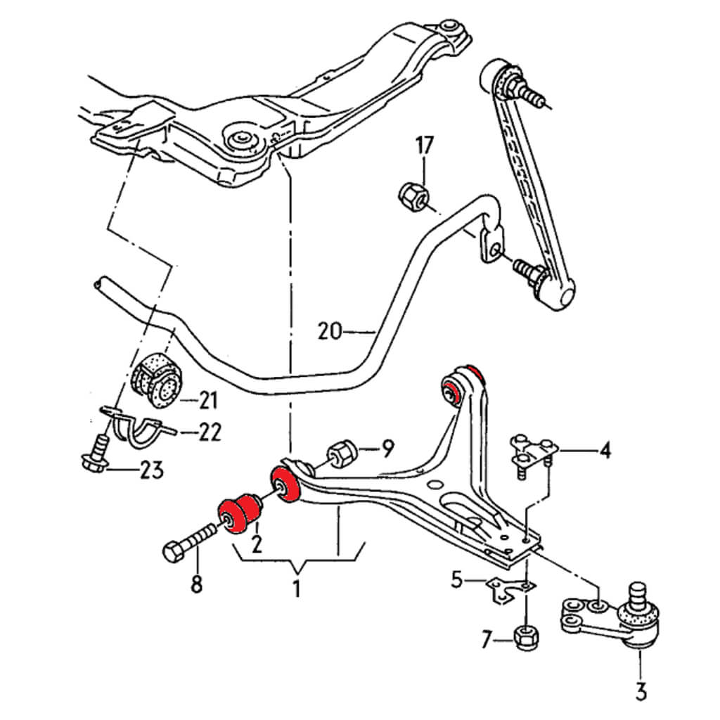 VERKLINE POW-002-85 Комплект поліуретанових втулок 45 мм для передніх литих важелів для AUDI RS2 / S2 (B4) Photo-3