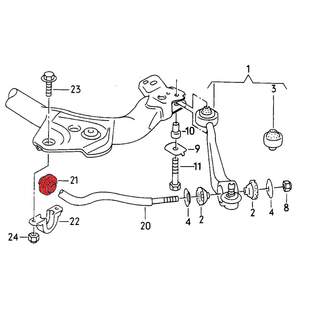 VERKLINE POW-005-75 Комплект втулок переднього стабілізатора 28 мм (для вулиці) для AUDI S4 / S6 (C4) Photo-3