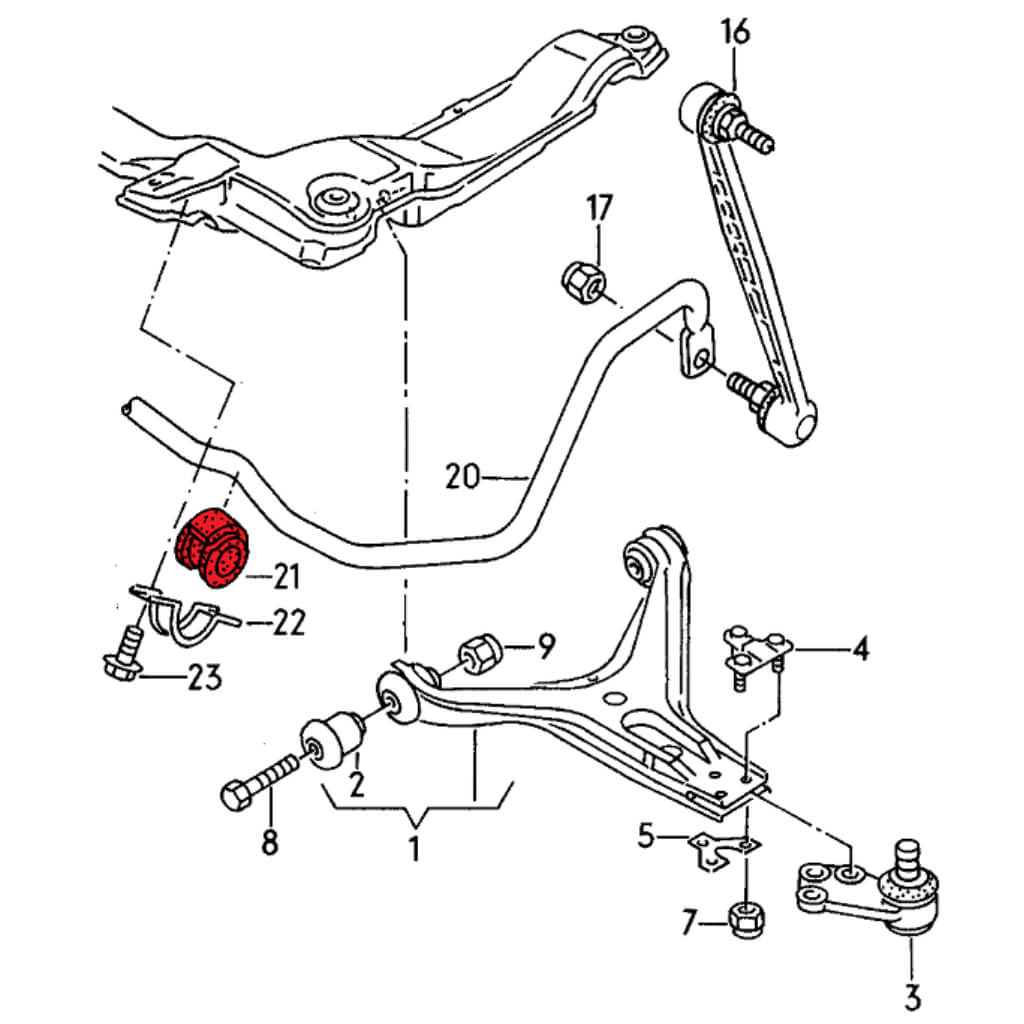 VERKLINE POW-020-75 Комплект втулок переднього стабілізатора 28 мм (для вулиці) для AUDI RS2 / S2 (B4) Photo-3