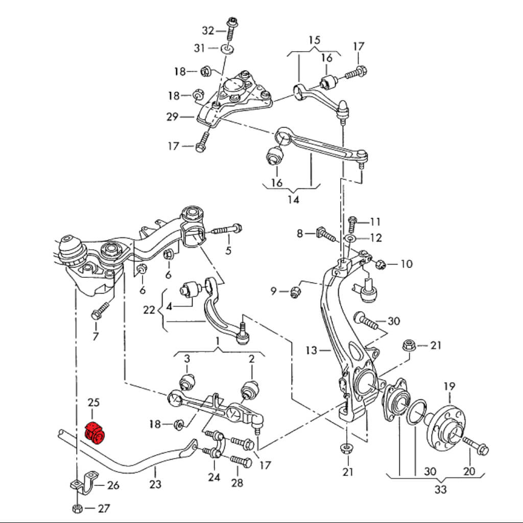 VERKLINE POW-050-85 Комплект втулок переднього стабілізатора 29 мм (для треку) для AUDI RS4 (B5 / B7) / RS6 / S6 (C5) Photo-2