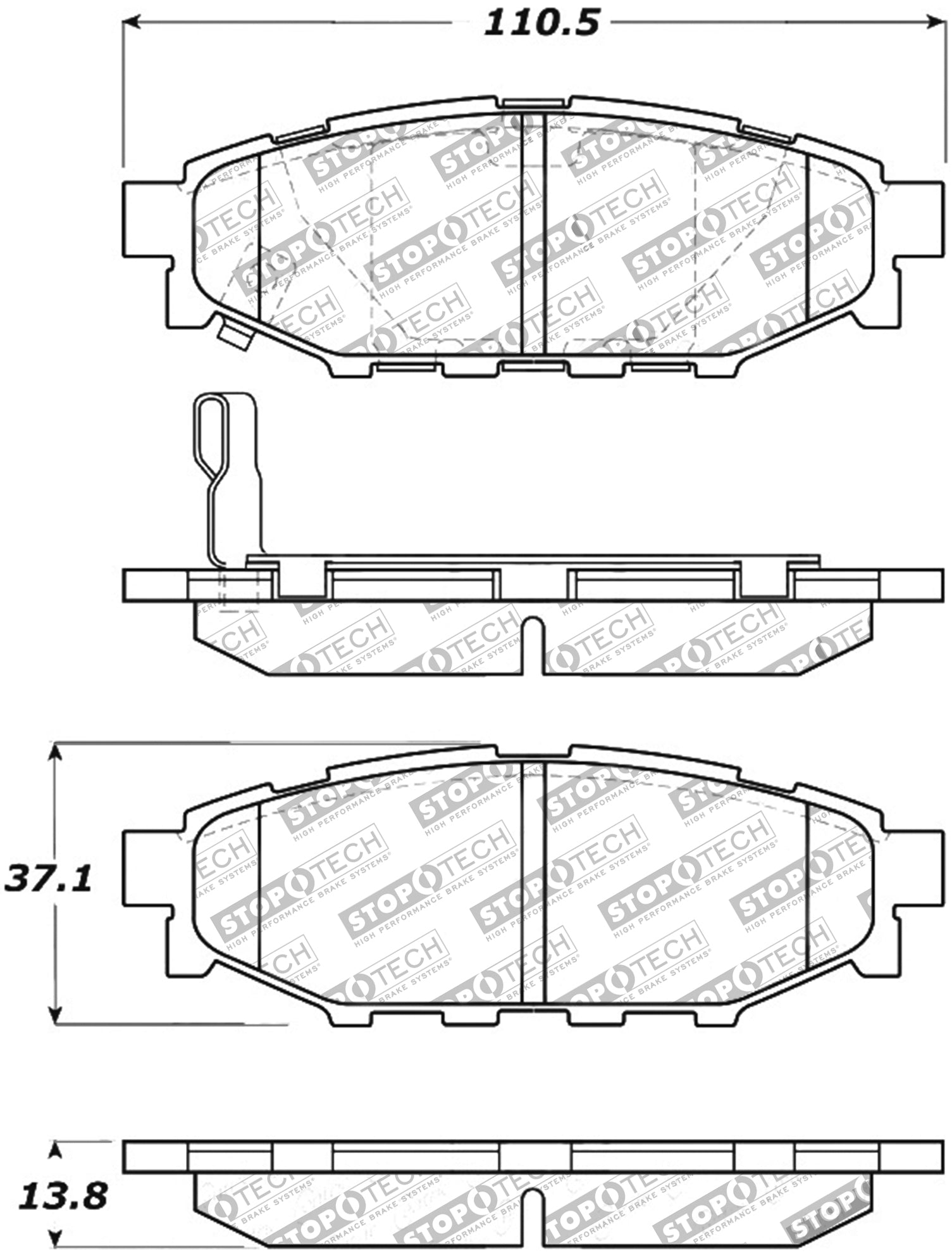 STOPTECH 309.11140 Гальмівні колодки задні Sport з пластинами і кріпленням для SCION / SUBARU BRZ 2005-2019 Photo-1 