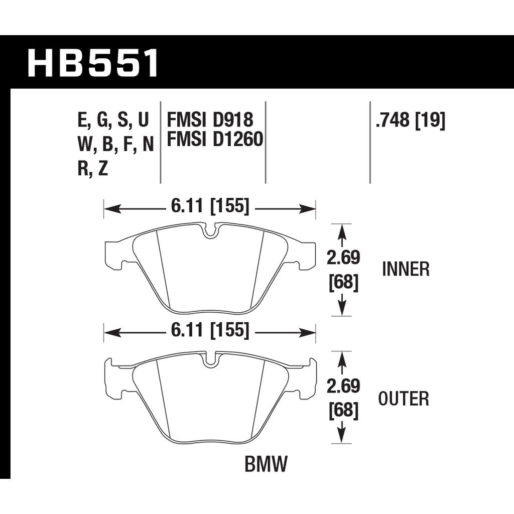 HAWK HB551F.748 Передні гальмівні колодки для BMW M3 2008-2013/Z4 sDrive35is 2012-2016 Photo-2 
