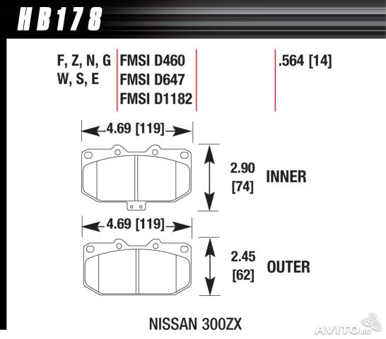 HAWK HB178N.564 Гальмівні колодки HP PLUS передні для SUBARU Impreza WRX/NISSAN 200SX S14 Turbo Photo-5 