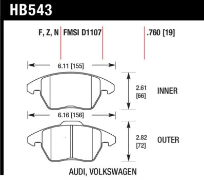HAWK HB543N.760 Гальмівні колодки HP + передні для VW Golf GTI 2.0 2006-07/AUDI A3 8P/Quattro/TT 8J 2.0T Photo-1 