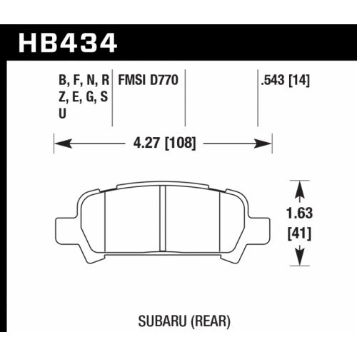 HAWK HB434N.543 Гальмівні колодки HP PLUS задні для SUBARU Forester 2002-08/Impreza (non WRX STI)/Legacy Photo-1 