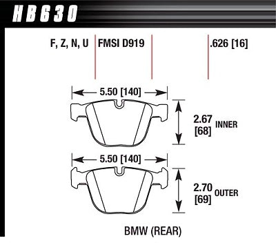 HAWK HB630F.626 Гальмівні колодки задні для BMW X5M/X6M/550i GT xDrive Photo-1 