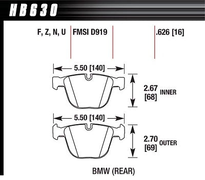 HAWK HB630F.626 Гальмівні колодки задні для BMW X5M/X6M/550i GT xDrive Photo-2 