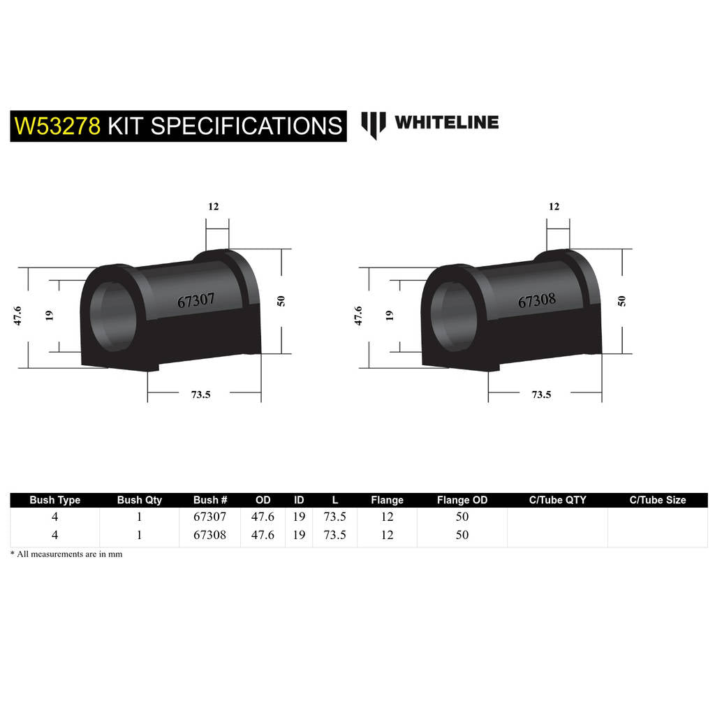 WHITELINE W53278 Комплект внутрішньої задньої втулки переднього нижнього важеля підвіски одинарного зміщення для Nissan Elgrand E50/Pathfinder R50 Photo-4 
