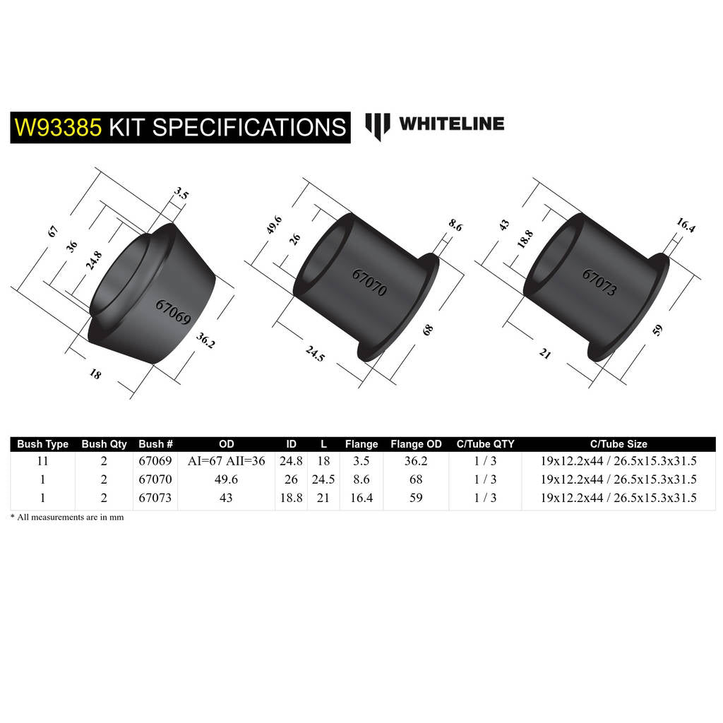 WHITELINE W93385 Комплект втулок кріплення переднього диференціала для Toyota Prado 120 Series/4Runner GRN210 Photo-3 