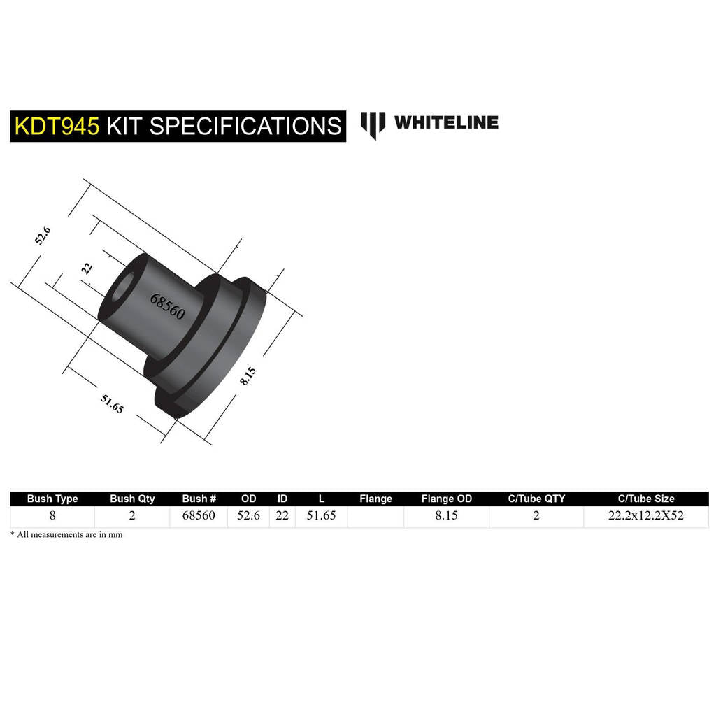 WHITELINE KDT945 Комплект втулок задньої балки для Abarth, Fiat/Ford Photo-4 