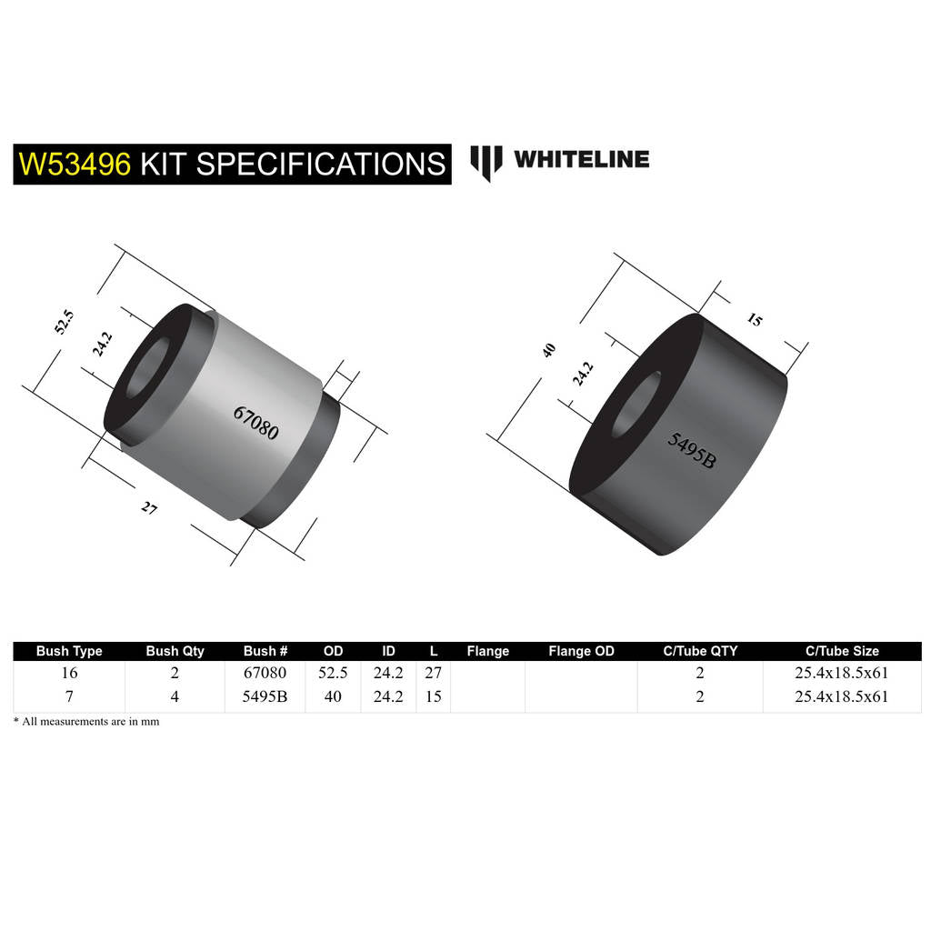 WHITELINE W53496 Комплект внутрішньої задньої втулки переднього нижнього важеля підвіски для Toyota Corolla AE101/Holden Nova LG Photo-4 