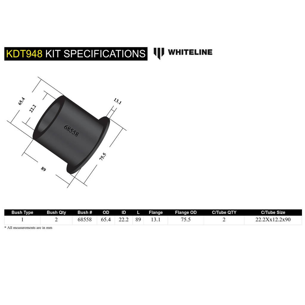 WHITELINE KDT948 Комплект втулок задньої балки для Nissan Micra, Tiida/Renault Clio Photo-4 