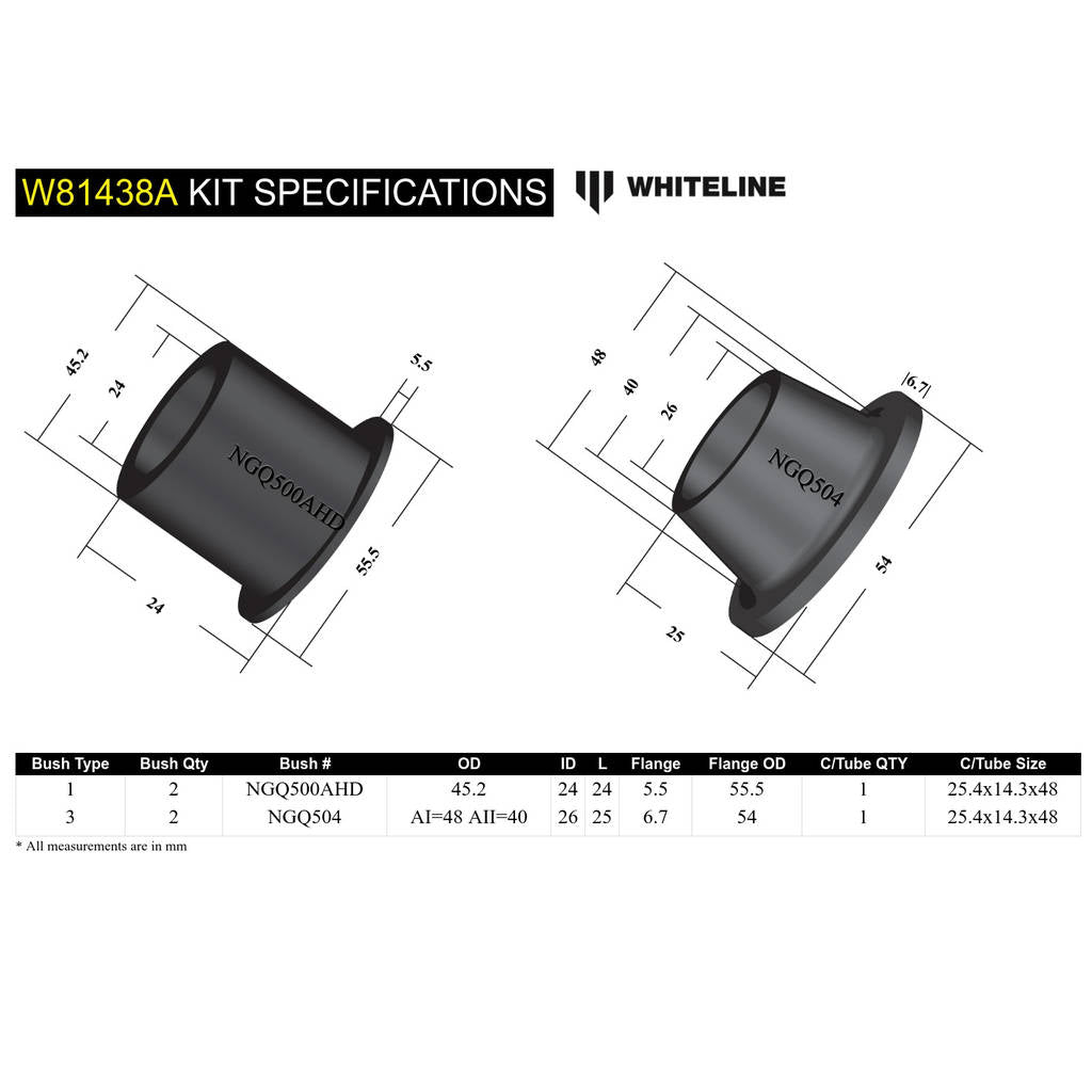 WHITELINE W81438A Комплект втулок задньої тяги Панара для Nissan Patrol GQ/Ford Maverick DA Photo-4 