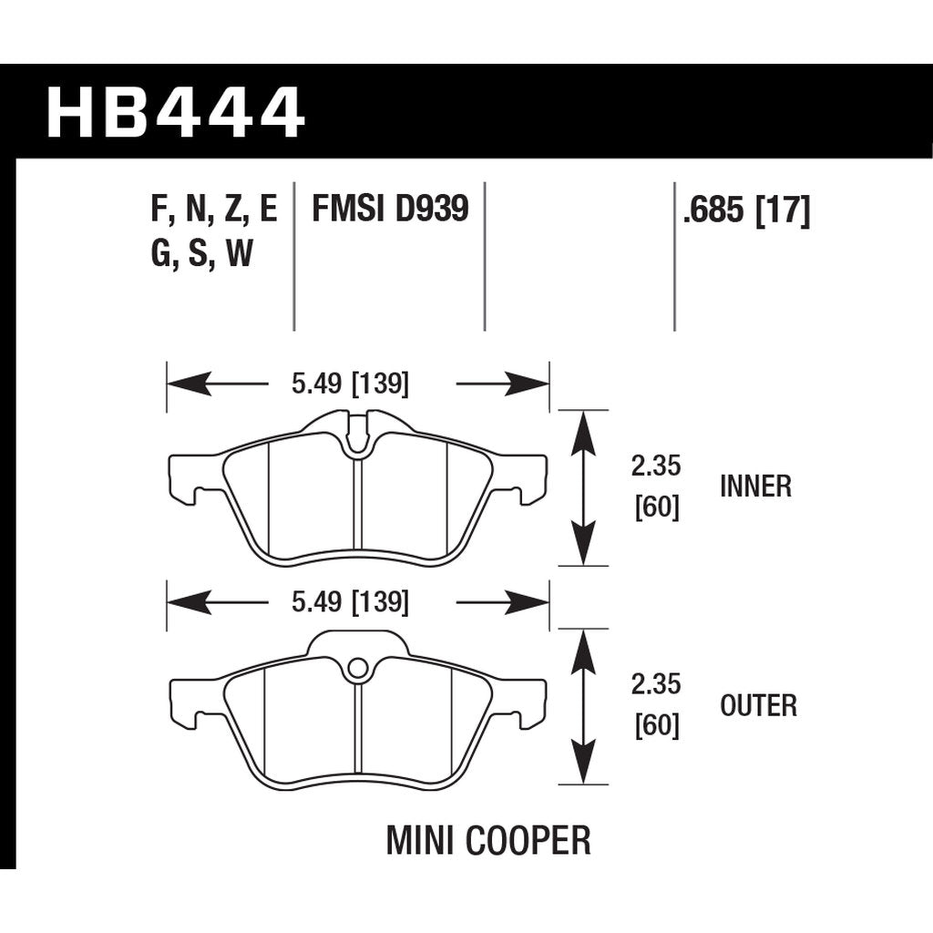 HAWK HB444G.685 Гальмівні колодки DTC-60 (18 mm) Передні MINI COOPER S 2002-2008 Photo-2 