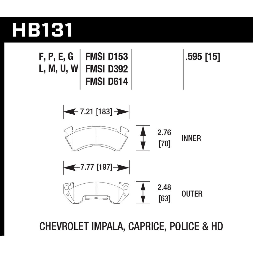 HAWK HB131F.595 Гальмівні колодки HPS 1990-96 CHEVROLET Caprice Police Special Photo-2 