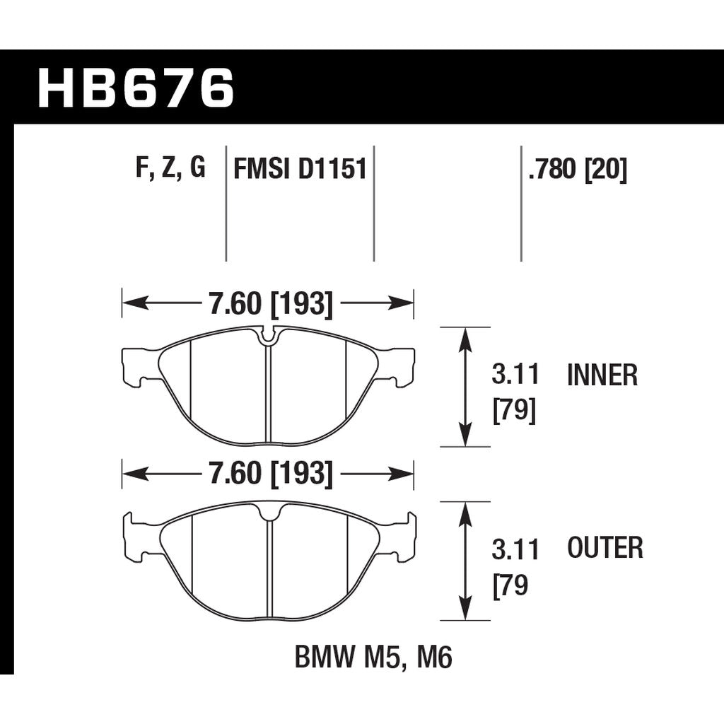HAWK HB676Z.780 Гальмівні колодки Perf. Ceramic передні BMW M5/M6 2006-2009 Photo-2 