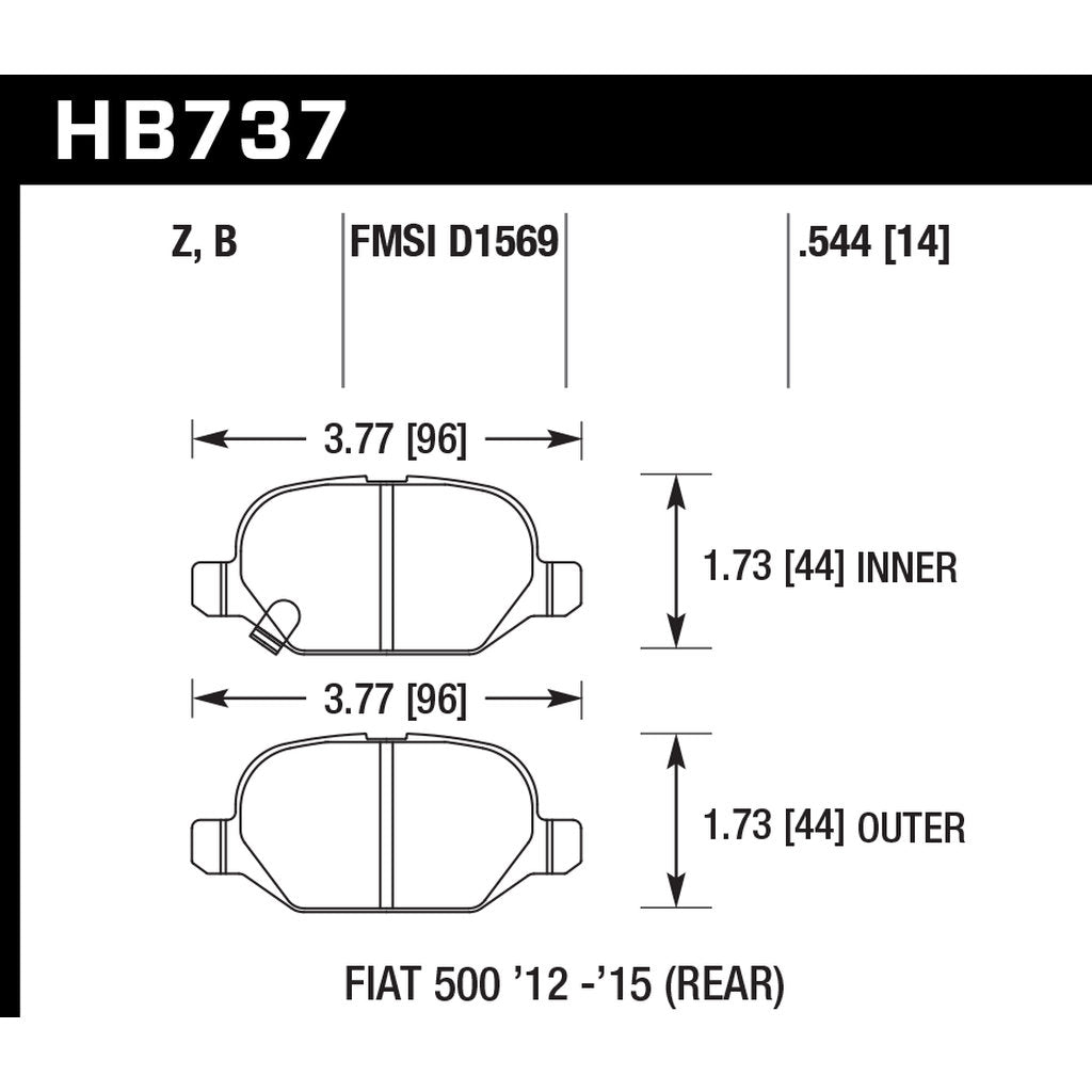 HAWK HB737B.544 Гальмівні колодки HPS 5.0 задні для FIAT 500 2012-2019 Abarth/Sport/Lounge 2014-2019 Photo-2 