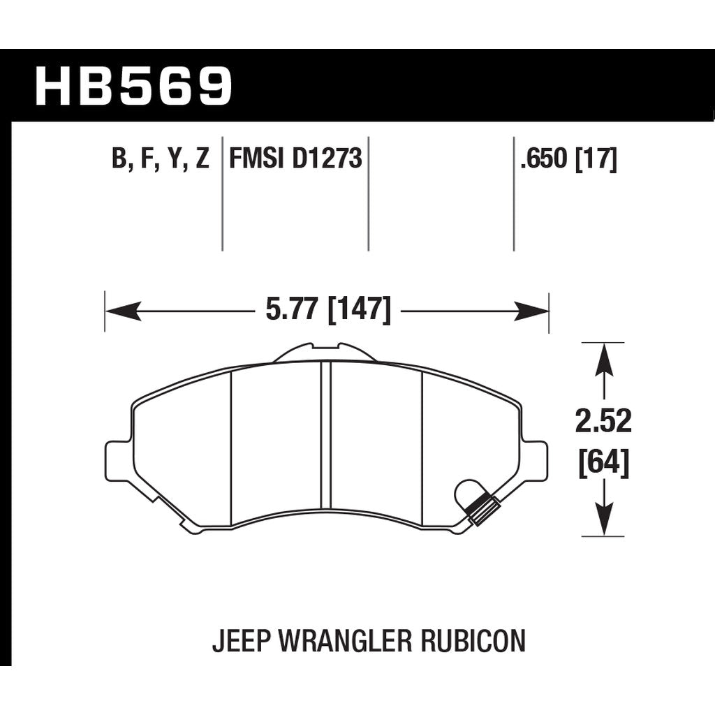 HAWK HB569Z.650 Гальмівні колодки Perf. Ceramic передні для JEEP Wrangler Sport 2011-2017 Photo-2 