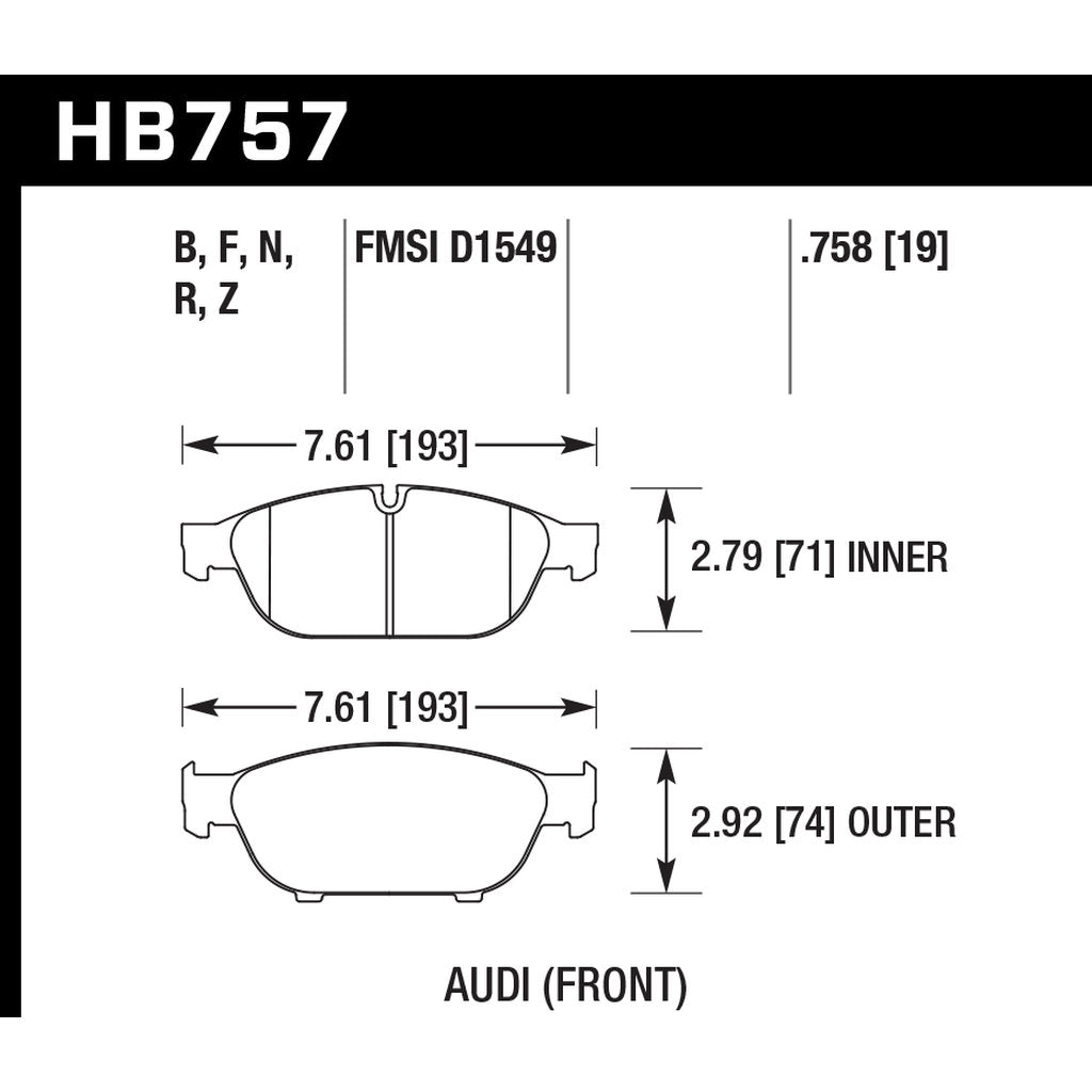 HAWK HB757N.758 Гальмівні колодки HP Plus передні AUDI A6/A7 Quattro/S8 2016 Photo-2 