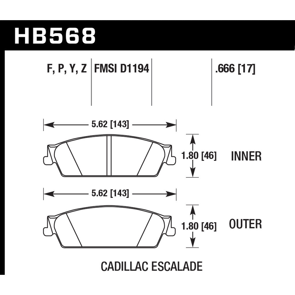 HAWK HB568Z.666 Гальмівні колодки Perf. Ceramic задні для CADILLAC Escalade 2007-2014 Photo-2 