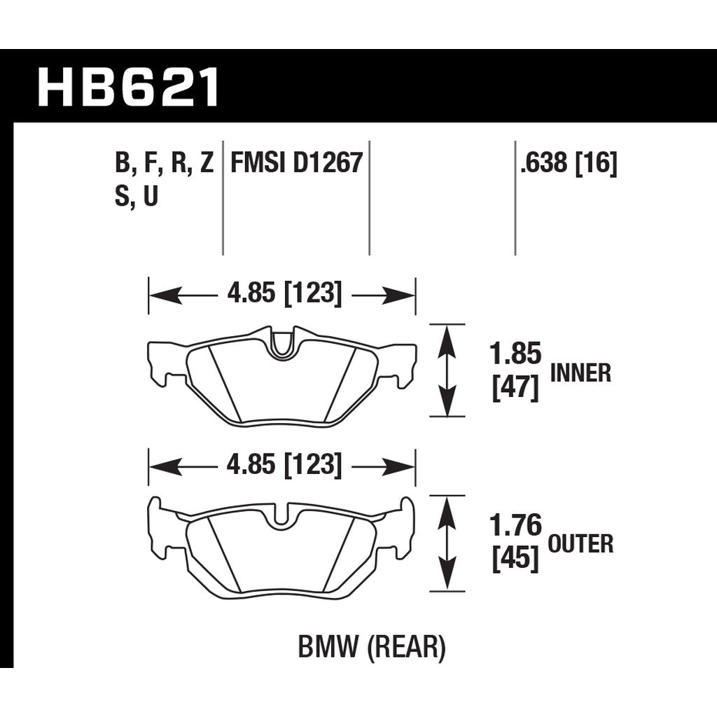 HAWK HB621S.638 Гальмівні колодки HT-10 (16 mm) Задні BMW 328i/X1 sDrive28128i Photo-2 