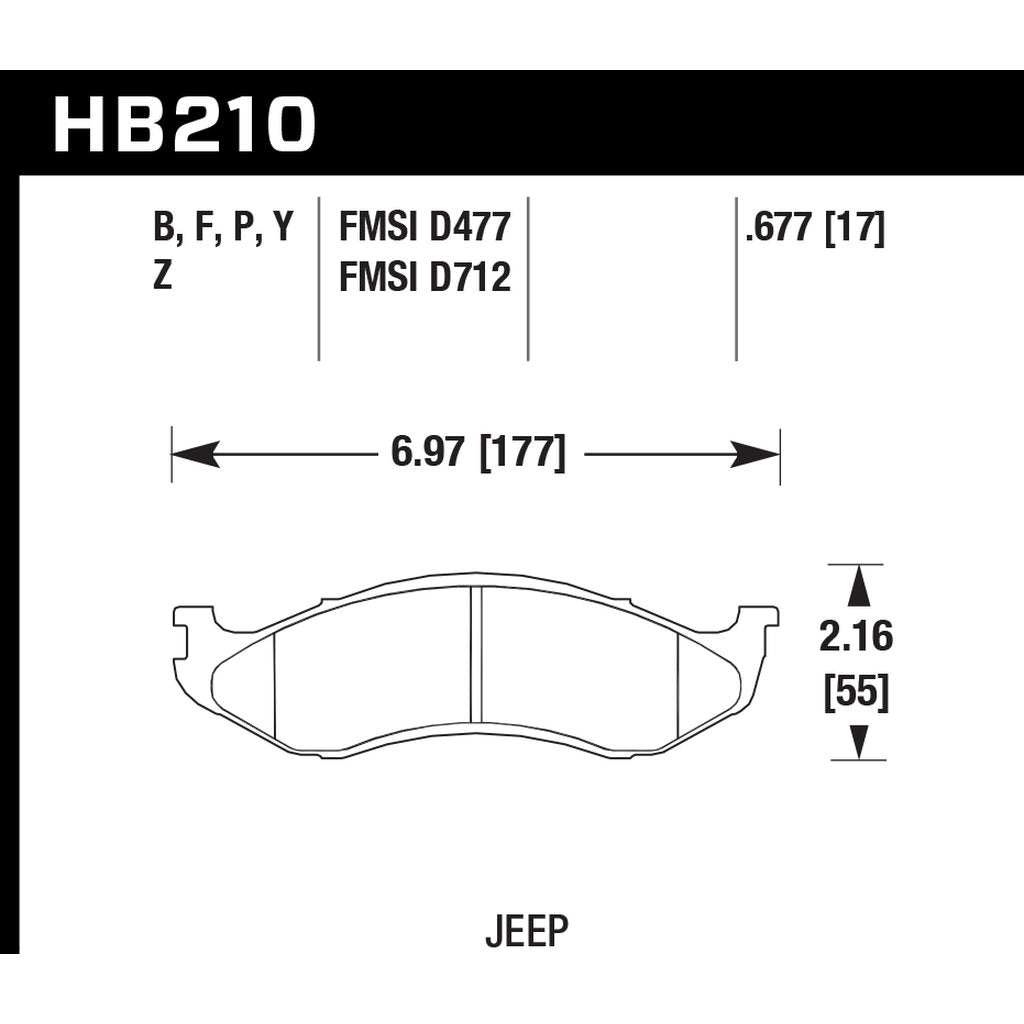 HAWK HB210Z.677 Гальмівні колодки Perf. Ceramic передні для JEEP Wrangler (YJ, TJ) 1990-2006 Photo-2 