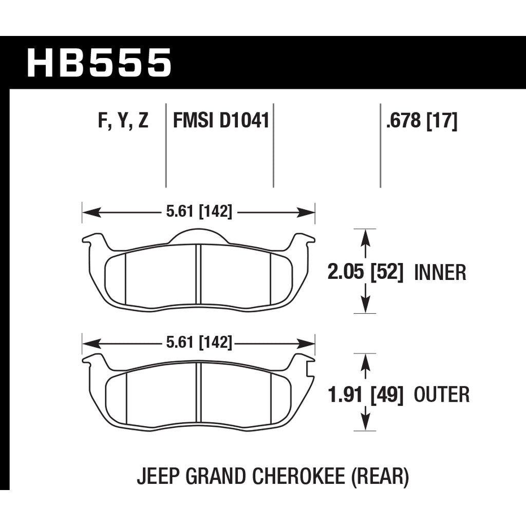 HAWK HB555Y.678 Гальмівні колодки LTS задні для JEEP Grand Cherokee 2006-2010/NISSAN Armada 2012-2015 Photo-2 