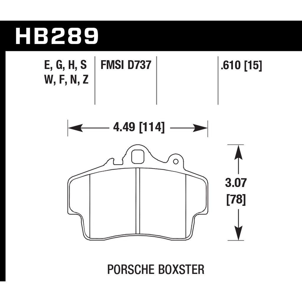 HAWK HB289F.610 Гальмівні колодки HPS передні для PORSCHE Boxster 1997-2007 Photo-2 