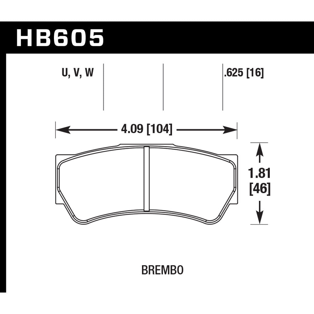 HAWK HB605U.625 Гальмівні колодки DTC-70 (16 mm) для супортів Brembo XA6.S0.01/04/XA6.S0.21/24 (форма колодки B10) Photo-2 