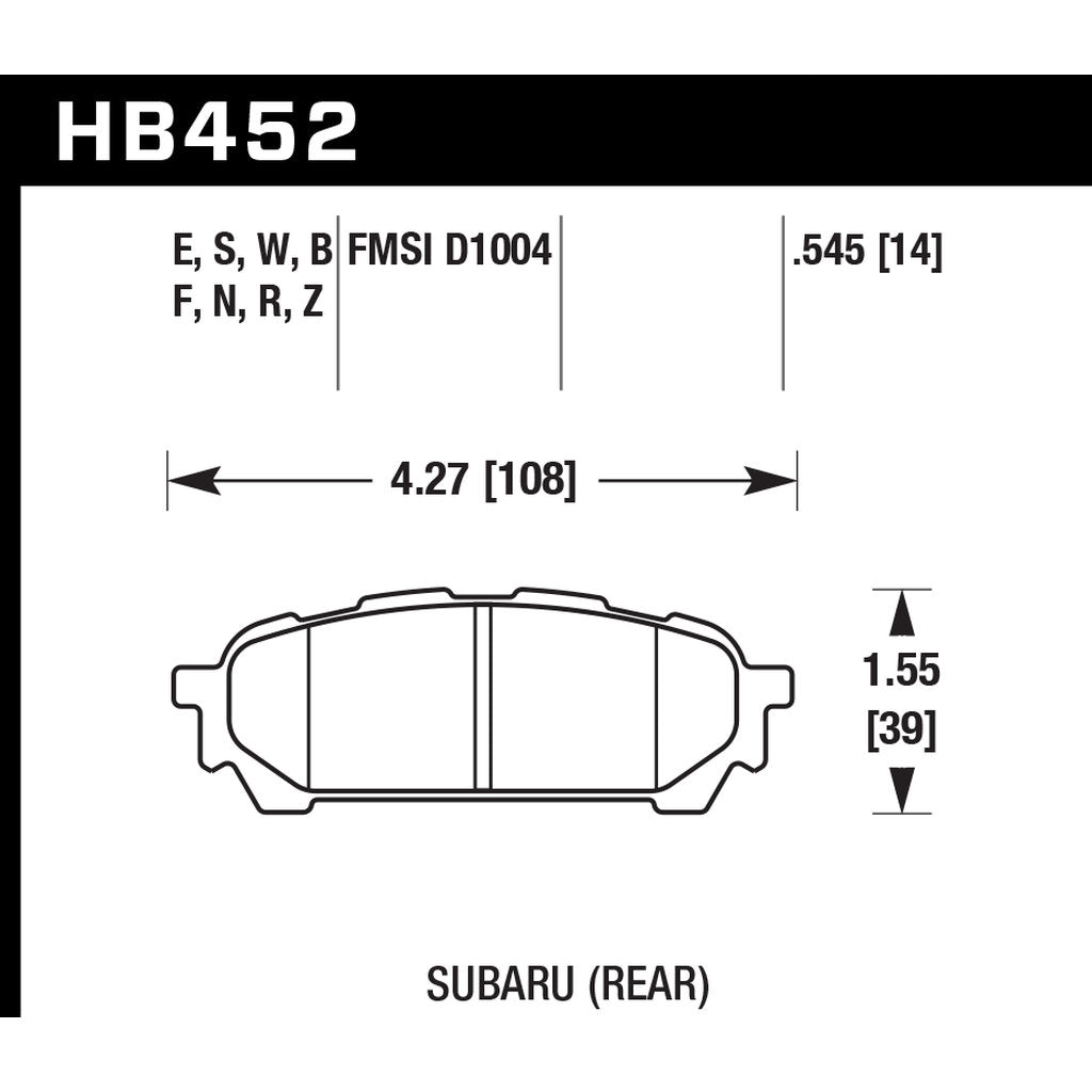 HAWK HB452N.545 Гальмівні колодки HP Plus задні для SUBARU Forester 02+/Impreza (non WRX STI) Photo-2 
