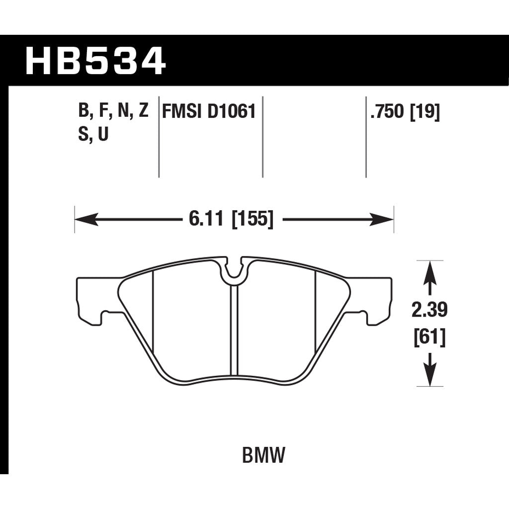 HAWK HB534S.750 Передні гальмівні колодки HT-10 (19 mm) для BMW Z4 sDrive35i 2016 Photo-2 