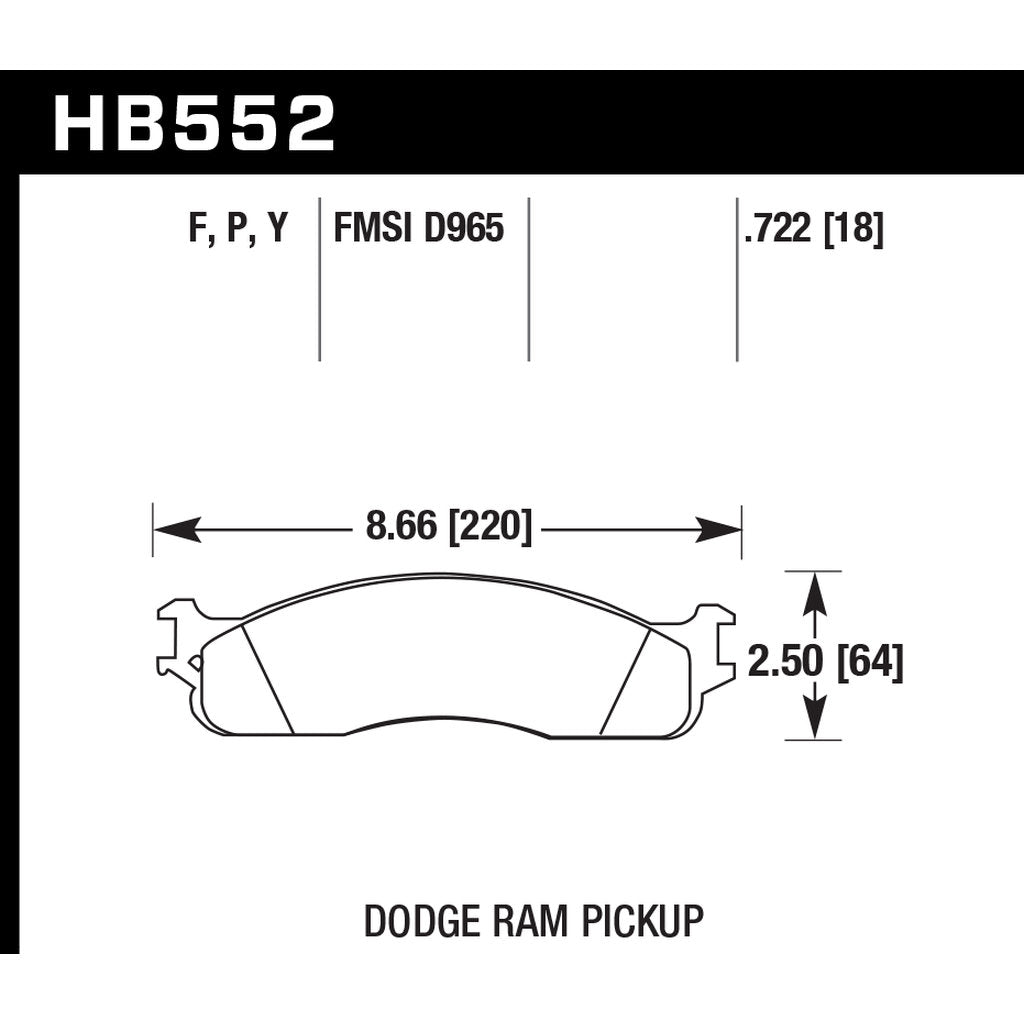 HAWK HB552P.722 Гальмівні колодки Super Duty передні для DODGE Ram 2500/3501 Photo-2 