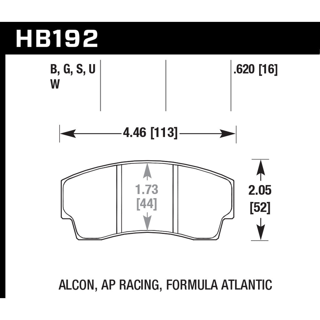 HAWK HB192U.620 Гальмівні колодки DTC-70 (16 mm) AP Racing CP3345/CP4567/CP5000-53/CP5100 Photo-2 