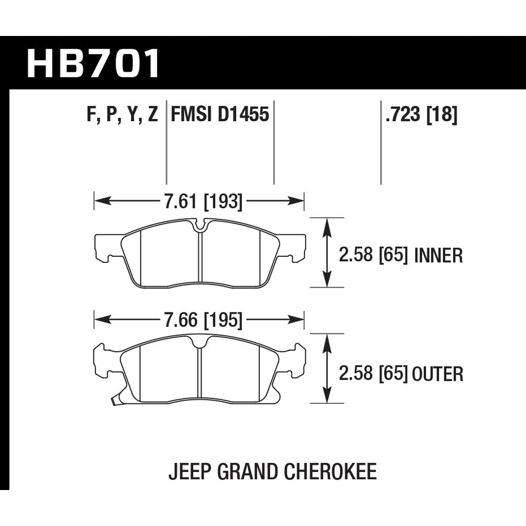 HAWK HB701Z.723 Гальмівні колодки Perf. Ceramic передні для JEEP Grand Cherokee 2001-2016 Photo-2 
